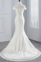 Long Mermaid Lace Off Shoulder Lace-up Wedding Dress