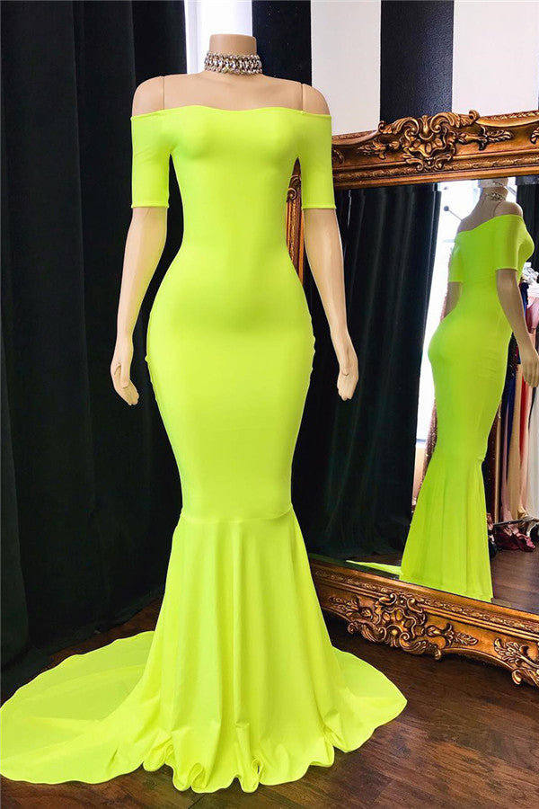 Long Mermaid Off-the-shoulder Prom Dress with Short Sleeves