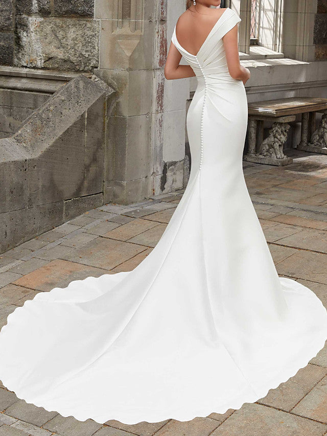 Long Mermaid Off the Shoulder Satin Wedding Dresses