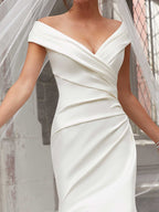 Long Mermaid Off the Shoulder Satin Wedding Dresses