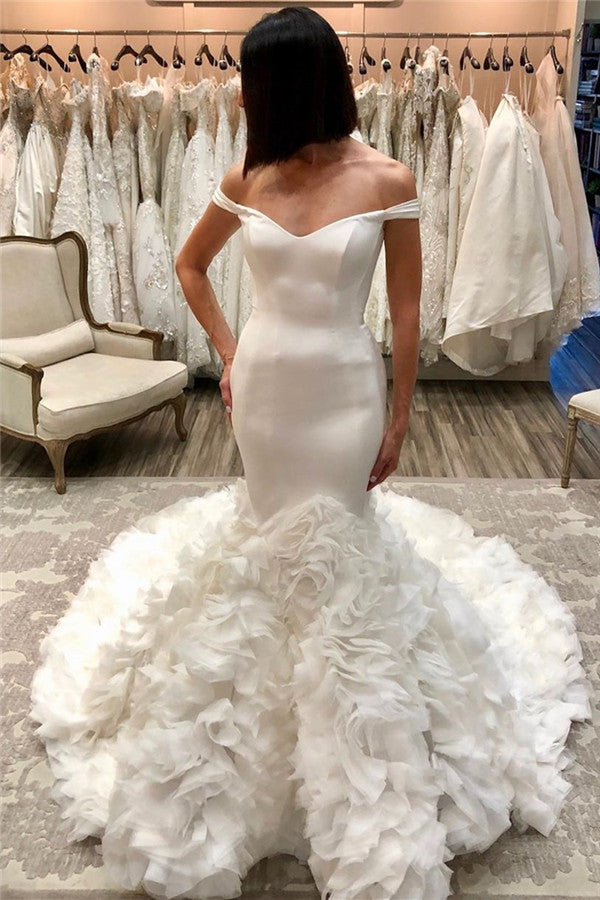 Long Mermaid Off-the-shoulder Tulle Wedding Dresses