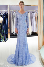 Long Mermaid Sequins Formal Evening Dresses with Sleeves