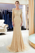 Long Mermaid Sequins Formal Evening Dresses with Sleeves