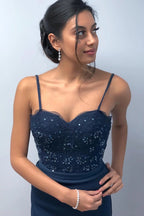Long Mermaid Spaghetti Straps Backless Lace Beaded Prom Formal Evening Dresses
