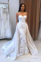 Long Mermaid Sweetheart Appliques Lace Tulle Wedding Dress