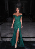 Long Mermaid Sweetheart Off-the-shoulder Green Prom Dresses with Slit