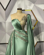 Long Mermaid Sweetheart Stretch Satin Prom Dress With Side Train
