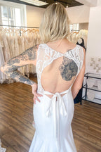 Long Mermaid V-neck Wide Straps Backless Wedding Dress