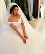 Long Princess Off-the-shoulder Beading Backless Tulle Wedding Dress With Tassel