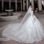Long Princess Tulle Beads Appliques Lace Wedding Dress with Sleeves