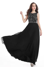 Long Sheath Jewel  Floor Length  Chiffon Crystals Prom Dresses
