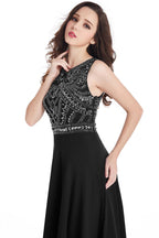 Long Sheath Jewel  Floor Length  Chiffon Crystals Prom Dresses