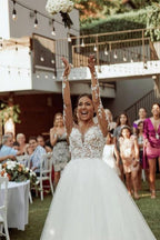 Long Sleeve A-line Sweetheart Tulle Lace Wedding Dress