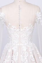 Long Sleeve Appliques Tulle A-line Wedding Dress