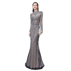 Long Sleeve Mermaid Sequins High-Neck Evening Gowns