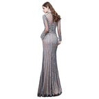 Long Sleeve Mermaid Sequins High-Neck Evening Gowns