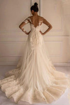 Long Sleeves Appliques Button Floor-Length Mermaid Wedding Dress