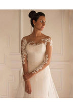 Long Sleeves Appliques Button Floor-Length Mermaid Wedding Dress