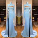 Long Sleeves High Neck Mermaid Prom Dress Long With Slit