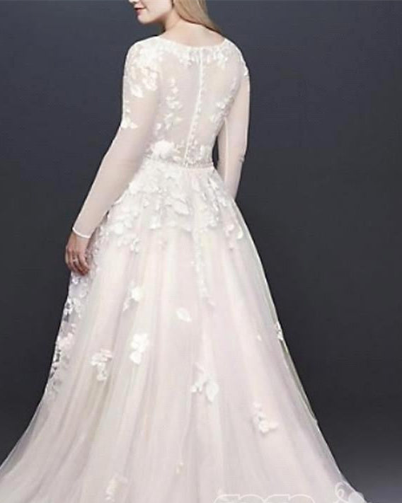 Long Sleeves V-Neck s Belt Wedding Dress
