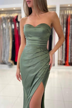 Long Sweetheart Stretch Satin Mermaid Prom Dresses with Slit