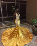 Long V-neck Appliques Lace Mermaid Evening Dress