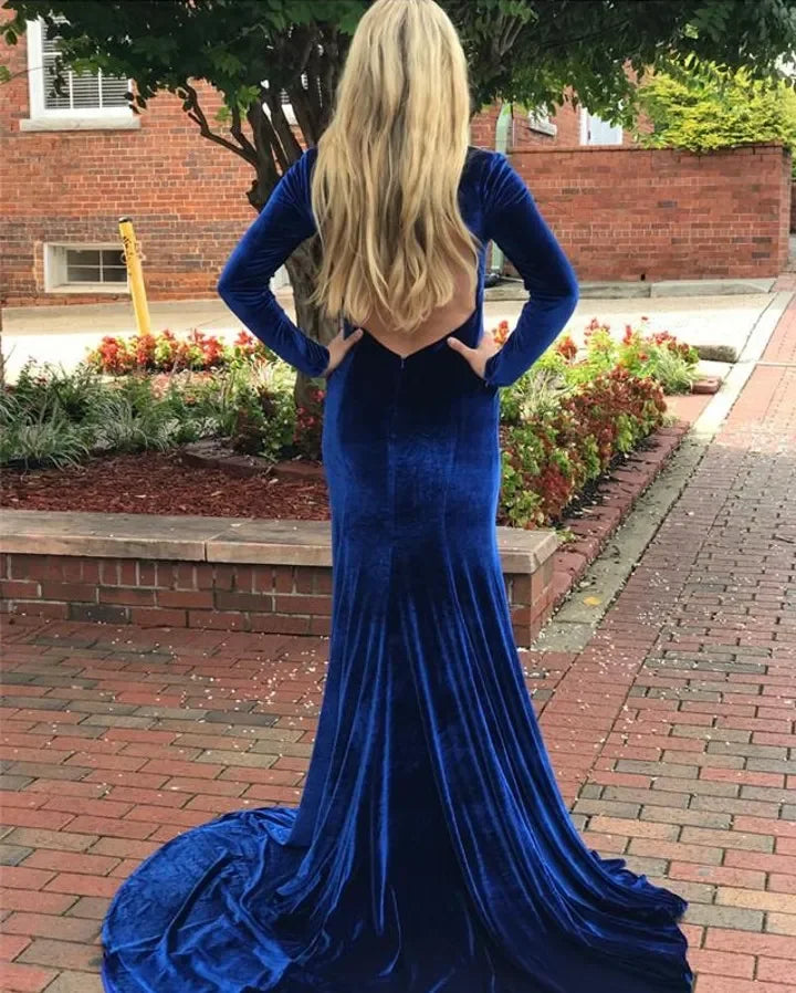 Long Sleeve Prom Dresses Royal Blue Formal Dress With Sleeves