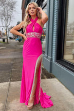 Lulie | Cross-Front Beaded Fringe Long Prom Dress with Slit