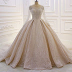 Luxurious A-line Lace Sequined Wedding Dress With Long Sleeves