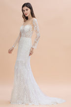 Luxury Beaded Lace Mermaid Wedding Dresses Tulle Appliques Bride Dresses with Detachable Train