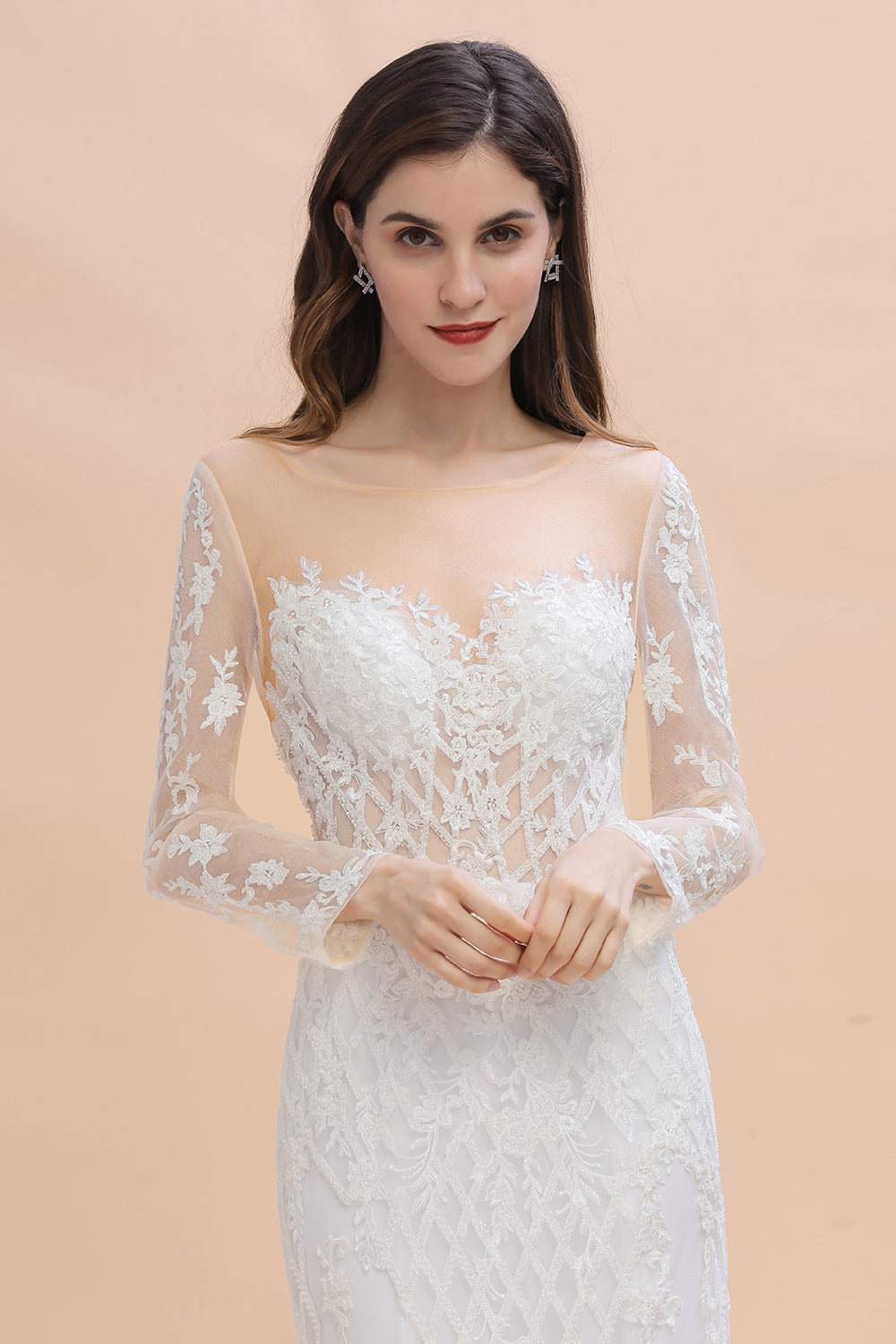 Luxury Beaded Lace Mermaid Wedding Dresses Tulle Appliques Bride Dresses with Detachable Train