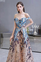 Luxury Sparkly Off-the-Shoulder Sequins Aline Prom Dress Floor Length by misshow.com
