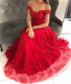 Marvelous A-line Off-the-shoulder Tulle Lace Long Prom Dress