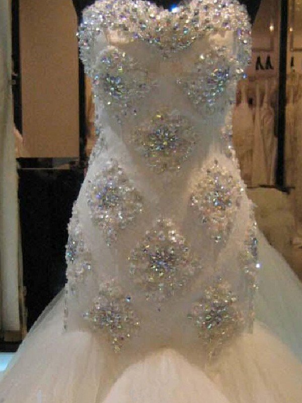 Mermaid Beading Sleeveless Tulle Sweetheart Wedding Dress