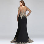 Mermaid Crew Floor Length Plus size Long Sleeves Evening Dresses with Appliques