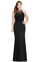 Mermaid Halter Floor Length Plus size Black Evening Dresses with Lace