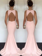 Mermaid Jewel Sleeveless With Ruched Silk like Satin Prom Dresses