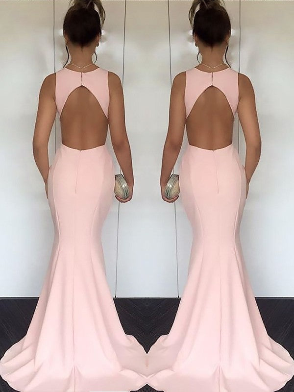 Mermaid Jewel Sleeveless With Ruched Silk like Satin Prom Dresses