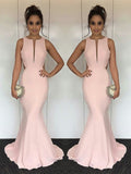 Mermaid Jewel Sleeveless With Ruched Silk like Satin Prom Dresses