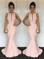 Mermaid Jewel Sleeveless With Ruched Silk like Satin Prom Dresses