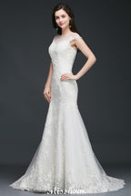 Mermaid Jewel Tulle Lace Wedding Dress