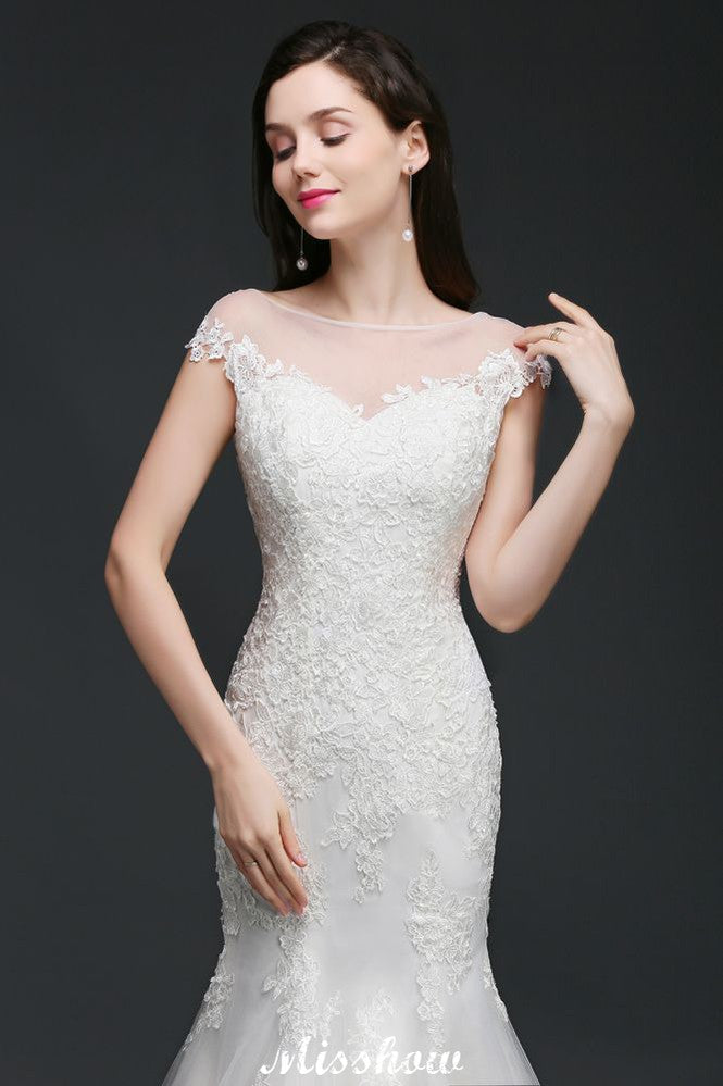 Mermaid Jewel Tulle Lace Wedding Dress