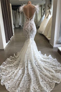 Mermaid Lace Crystals Necklace Wedding Dress Bridal Wears with Feather