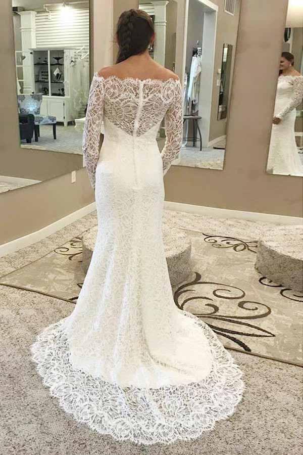 Mermaid Off-the-Shoulder Lace Wedding Dress with Long Sleeves