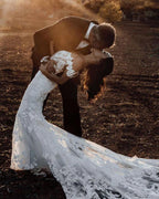 Mermaid Off-the-shoulder Tull Applique Amazing Rustic Wedding Dress