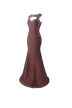 Mermaid Prom Dress Lace Appliques Sheer Back Bridesmaid Dress BD024