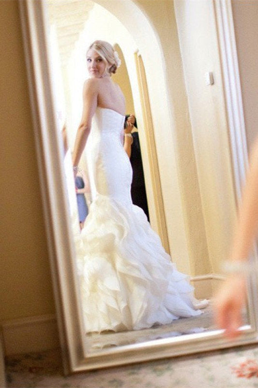 Mermaid Sleeveless Sweetheart Ruffless Wedding Dress
