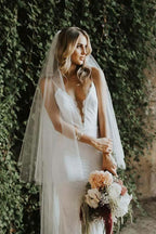Mermaid Spaghetti Straps Low Cut Backless Lace Wedding Dress