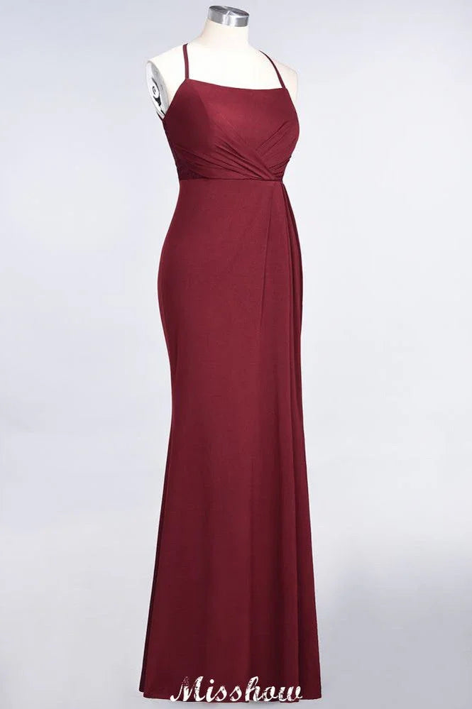 Mermaid spandex Lace Spaghetti-Straps Sleeveless Floor-Length Bridesmaid Dress
