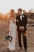 Mermaid/Trumpet Deep V-neck Lace Boho Wedding Dress Bridal Gown